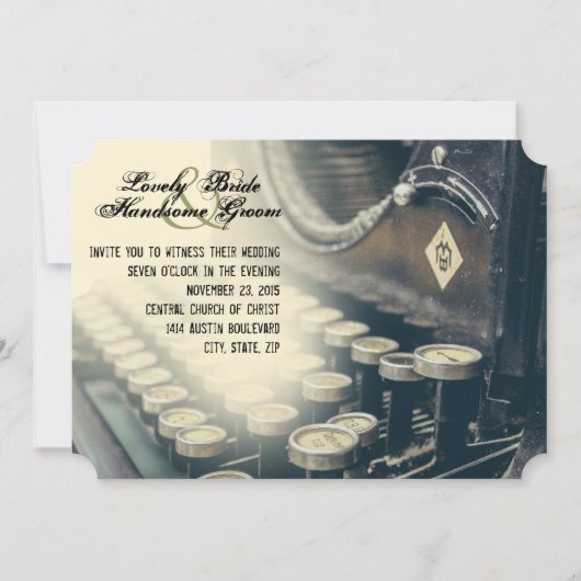  uitnodiging voor bruiloft voor schrijfmachines (Voorkant)