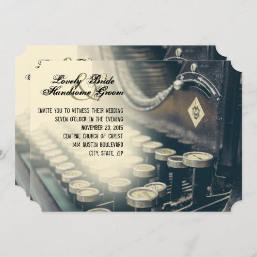  uitnodiging voor bruiloft voor schrijfmachines (Voorkant / Achterkant)