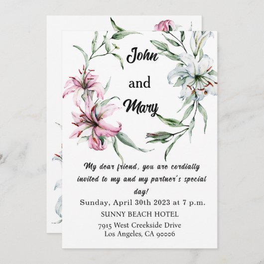 Uitnodiging voor bruiloft voor vrienden, Floral We (Voorkant / Achterkant)