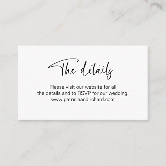 Uitnodiging voor bruiloft Website Details Online R Informatiekaartje (Voorkant)