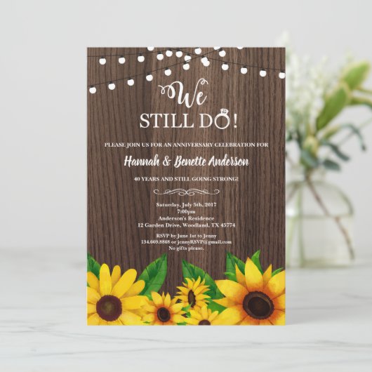 Uitnodiging voor bruiloft Zonnebloem (Staand voorkant)