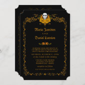 Uitnodiging voor bruiloft - Zwart en Oranje design (Voorkant / Achterkant)