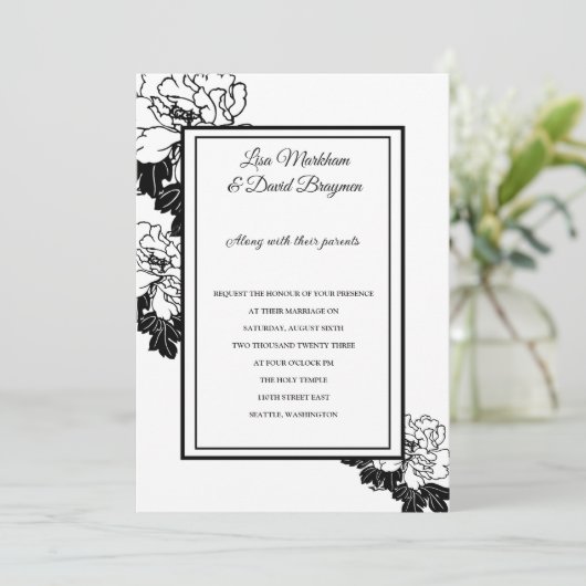 Uitnodiging voor bruiloft - Zwart-wit (Staand voorkant)