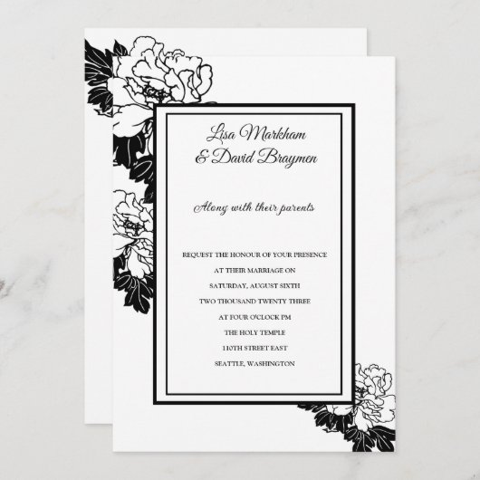 Uitnodiging voor bruiloft - Zwart-wit (Voorkant / Achterkant)