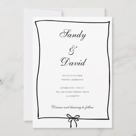 Uitnodiging voor bruiloft - Zwart-witte strik