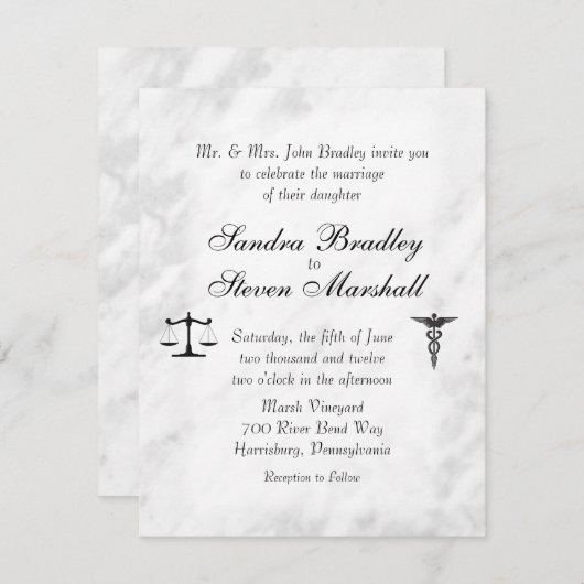 Uitnodiging voor bruiloften door de arts en de adv (Voorkant / Achterkant)