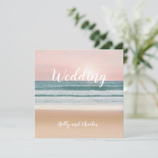 Uitnodiging voor bruiloften. Zon, zand, zee en luc (Staand voorkant)