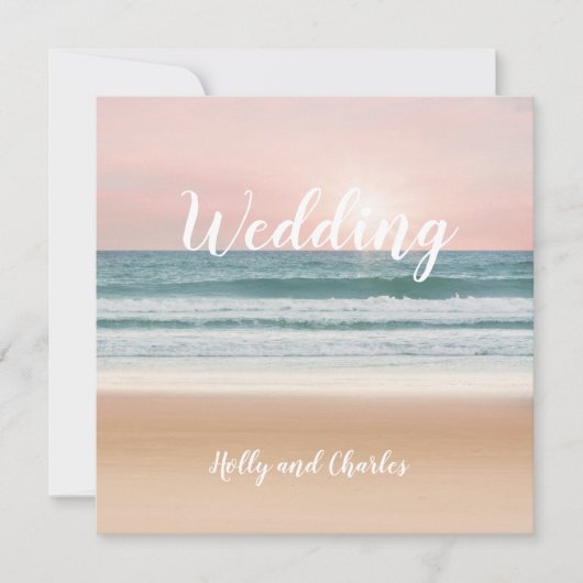 Uitnodiging voor bruiloften. Zon, zand, zee en luc (Voorkant)