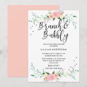 Uitnodiging voor bruiloftsborrel met bloemig brunc (Voorkant / Achterkant)