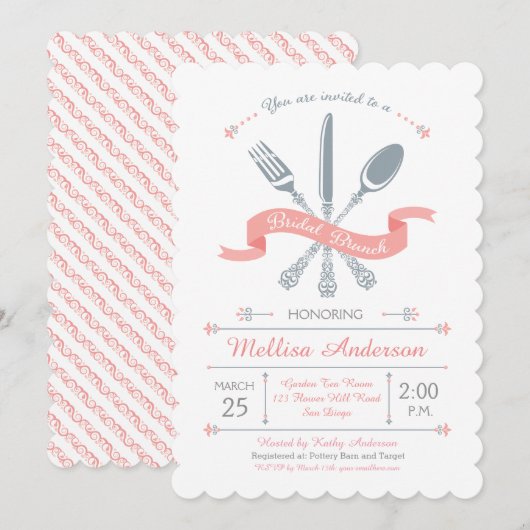Uitnodiging voor bruiloftsbrunch met vork mes lepe (Voorkant / Achterkant)