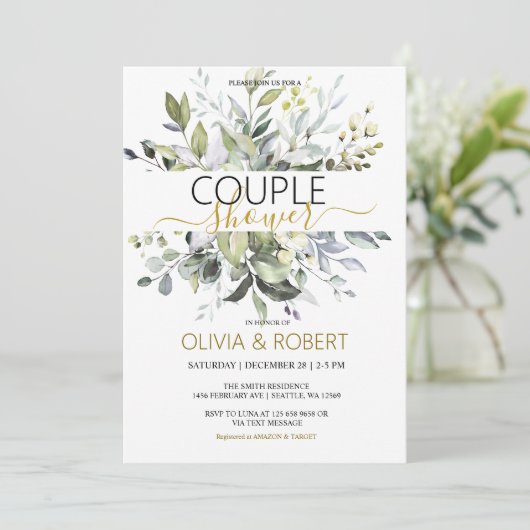 Uitnodiging voor bruiloftsfeest met groen (Staand voorkant)