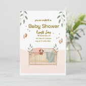 Uitnodiging voor bruin en wit Baby shower (Staand voorkant)