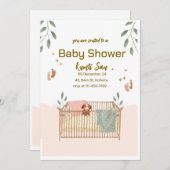 Uitnodiging voor bruin en wit Baby shower (Voorkant / Achterkant)