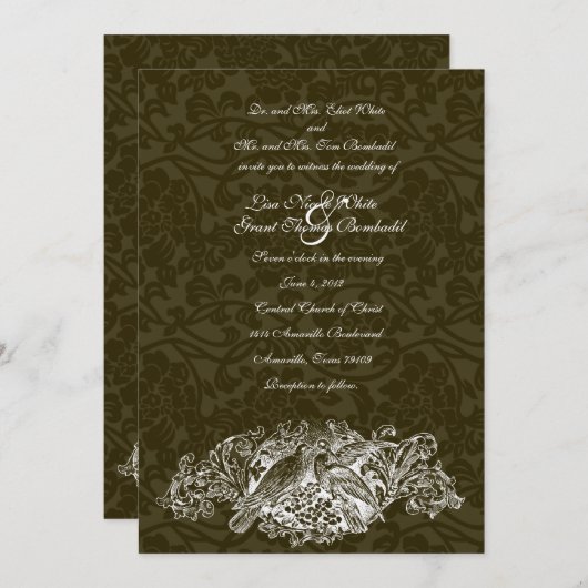 uitnodiging voor bruine brocade-bruiloft (Voorkant / Achterkant)