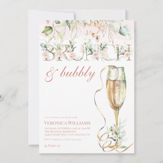 Uitnodiging voor Brunch & Bubble Bridal Shower (Voorkant)