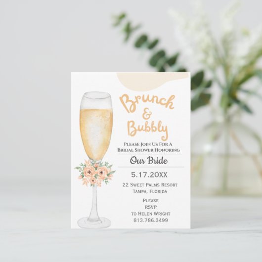 Uitnodiging voor Brunch & Bubble Bridal Shower (Staand voorkant)