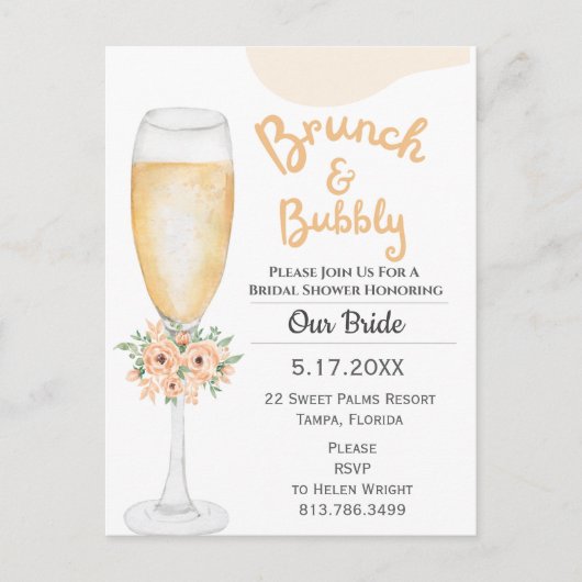 Uitnodiging voor Brunch & Bubble Bridal Shower (Voorkant)