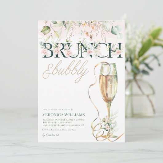 Uitnodiging voor Brunch & Bubble Bridal Shower (Staand voorkant)