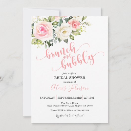 Uitnodiging voor Brunch & Bubble Bridal Shower (Voorkant)