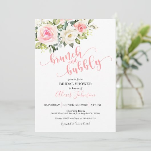 Uitnodiging voor Brunch & Bubble Bridal Shower (Staand voorkant)