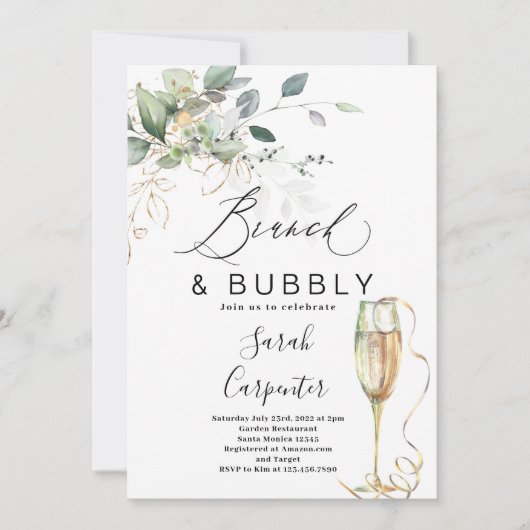 Uitnodiging voor Brunch & Bubble Bridal Shower (Voorkant)