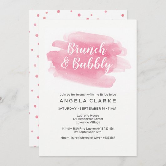 Uitnodiging voor Brunch & Bubble Bridal Shower (Voorkant / Achterkant)