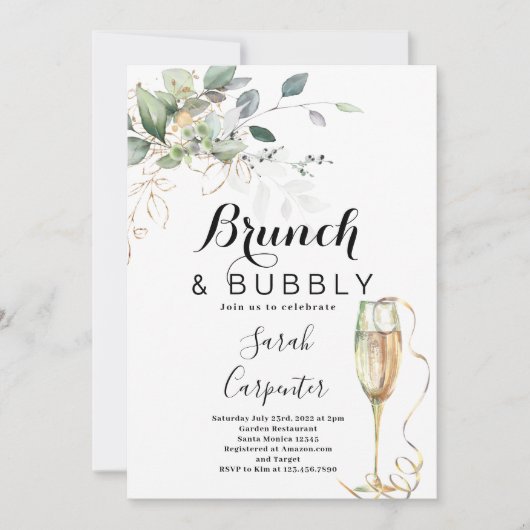 Uitnodiging voor Brunch & Bubble Bridal Shower (Voorkant)