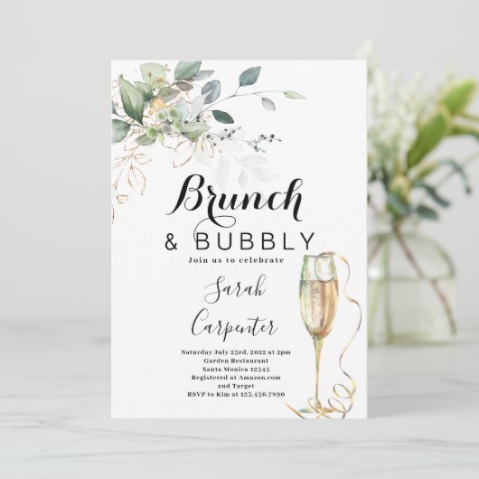 Uitnodiging voor Brunch & Bubble Bridal Shower (Staand voorkant)