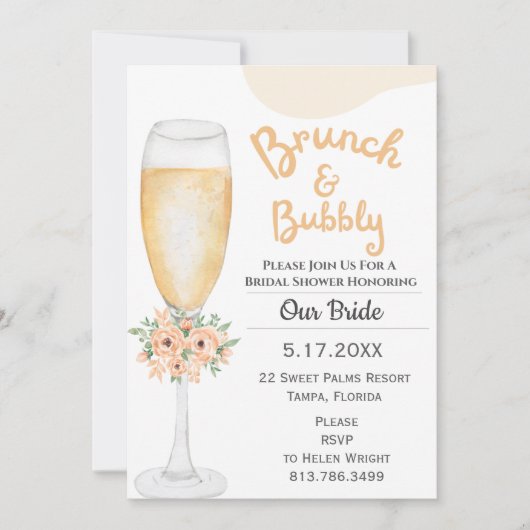 Uitnodiging voor Brunch & Bubble Bridal Shower (Voorkant)