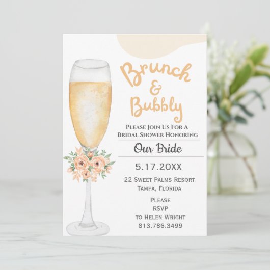Uitnodiging voor Brunch & Bubble Bridal Shower (Staand voorkant)