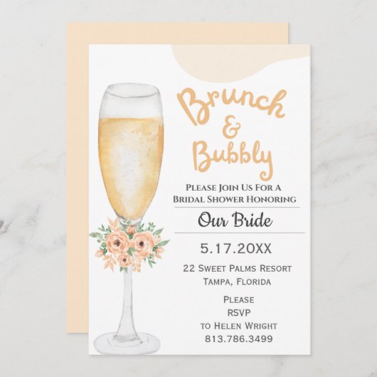 Uitnodiging voor Brunch & Bubble Bridal Shower (Voorkant / Achterkant)