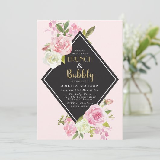 Uitnodiging voor Brunch & Bubble Bridal Shower (Staand voorkant)