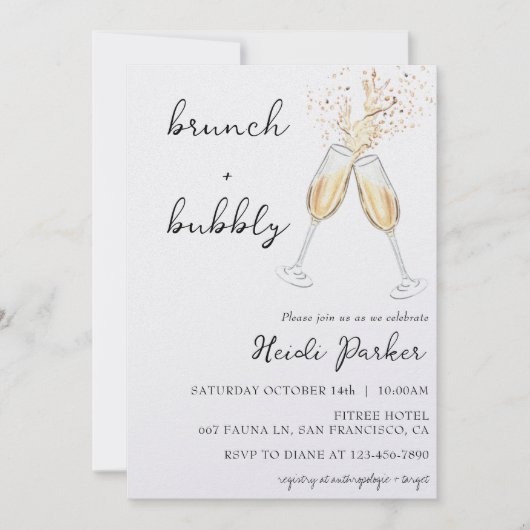 Uitnodiging voor Brunch & Bubble Bridal Shower (Voorkant)
