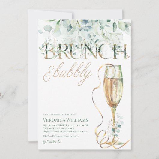 Uitnodiging voor Brunch & Bubble Bridal Shower (Voorkant)
