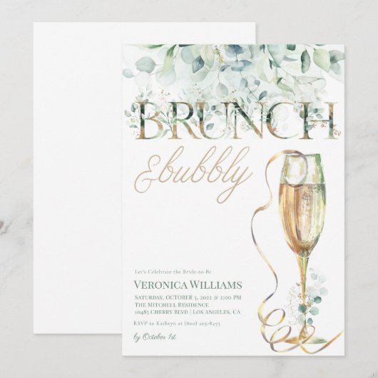 Uitnodiging voor Brunch & Bubble Bridal Shower (Voorkant / Achterkant)