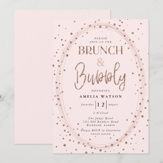 Uitnodiging voor Brunch & Bubble Bridal Shower (Voorkant / Achterkant)