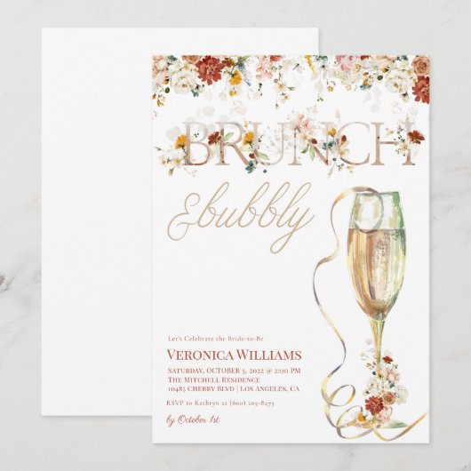 Uitnodiging voor Brunch & Bubble Bridal Shower (Voorkant / Achterkant)