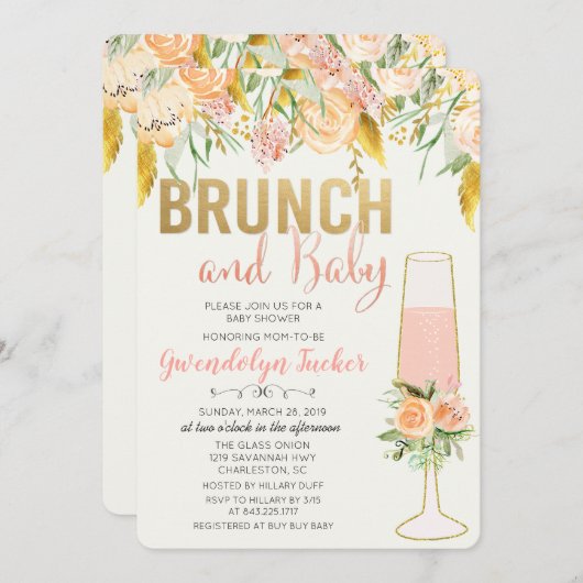 Uitnodiging voor Brunch en Bubble Baby shower (Voorkant / Achterkant)