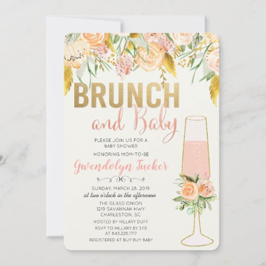 Uitnodiging voor Brunch en Bubble Baby shower (Voorkant)