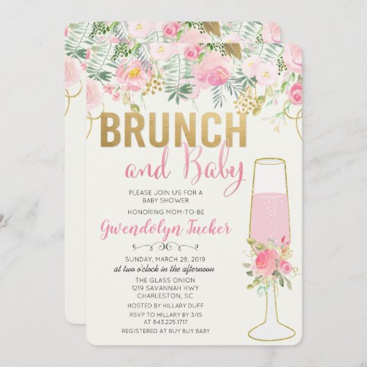 Uitnodiging voor Brunch en Bubble Baby shower (Voorkant / Achterkant)