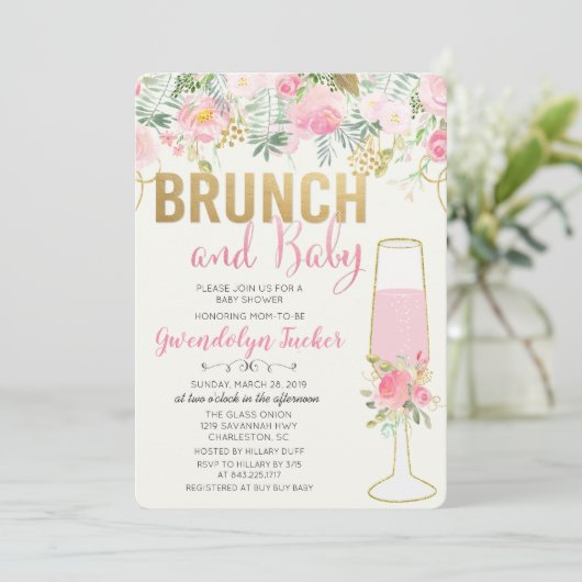 Uitnodiging voor Brunch en Bubble Baby shower (Staand voorkant)