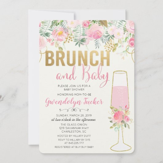 Uitnodiging voor Brunch en Bubble Baby shower (Voorkant)