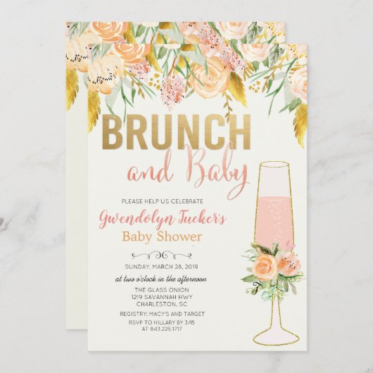 Uitnodiging voor Brunch en Bubble Baby shower (Voorkant / Achterkant)