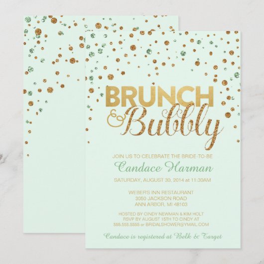 Uitnodiging voor Brunch en Bubble Glitter Bridal (Voorkant / Achterkant)