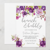 Uitnodiging voor Brunch en Bubble Paarse Floral Sh (Voorkant / Achterkant)