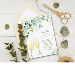 Uitnodiging voor Brunch en Bubble Verloving<br><div class="desc">Eucalyptus Brunch en Bubble Champagne Wine Glass Floral Glitter greenery foliage waterverf botanische brunch elegant modern Couples Shower Engagement Party Invitation</div>