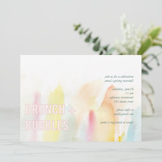 Uitnodiging voor Brunch en Bubbles Waterverf (Staand voorkant)