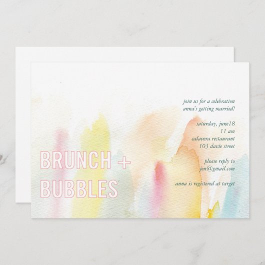 Uitnodiging voor Brunch en Bubbles Waterverf (Voorkant / Achterkant)
