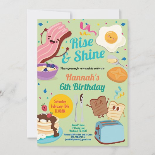Uitnodiging voor Brunch verjaardag Rise en Shine (Voorkant)