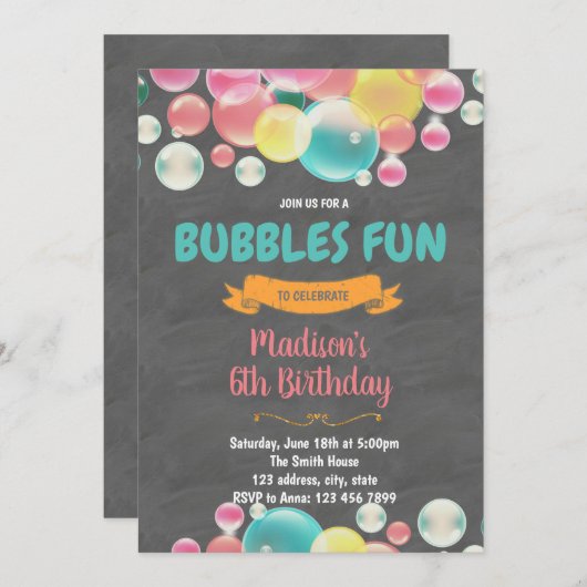 Uitnodiging voor bubbels feestje (Voorkant / Achterkant)